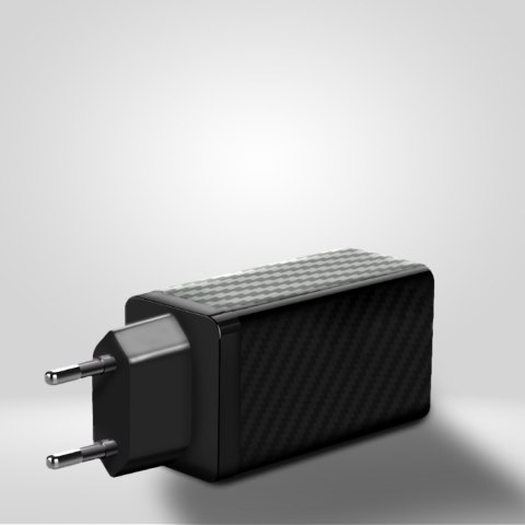 Ładowarka GaN 65W z portami USB USB-C QC 3.0 PD czarna Ładowarka GaN 65W z portami USB USB-C QC 3.0 PD czarna