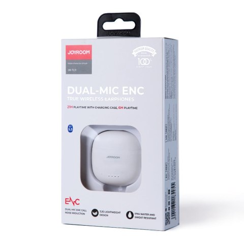 Słuchawki TWS bezprzewodowe ENC wodoodporne IPX4 Bluetooth 5.3 biały Słuchawki TWS bezprzewodowe ENC wodoodporne IPX4 Bluetooth 5.3 biały