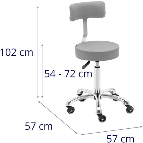 Krzesło taboret hoker kosmetyczny z oparciem na kółkach do 150 kg WELLS ciemnoszary Krzesło taboret hoker kosmetyczny z oparciem na kółkach do 150 kg WELLS ciemnoszary