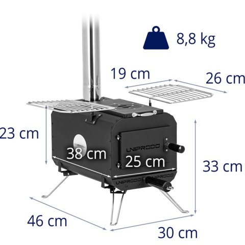 Piec namiotowy turystyczny przenośny do ogrzewania i gotowania komora 382 x 250 x 231 mm - czarny Piec namiotowy turystyczny przenośny do ogrzewania i gotowania komora 382 x 250 x 231 mm - czarny