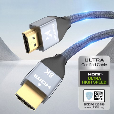 Kabel przewód HDMI 2.1 8K 60 Hz 48 Gbps 4K 120 Hz 2K 144 Hz 1 m srebrny Kabel przewód HDMI 2.1 8K 60 Hz 48 Gbps 4K 120 Hz 2K 144 Hz 1 m srebrny