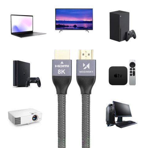 Kabel przewód HDMI 2.1 8K 60 Hz 48 Gbps 4K 120 Hz 2K 144 Hz 1 m srebrny Kabel przewód HDMI 2.1 8K 60 Hz 48 Gbps 4K 120 Hz 2K 144 Hz 1 m srebrny