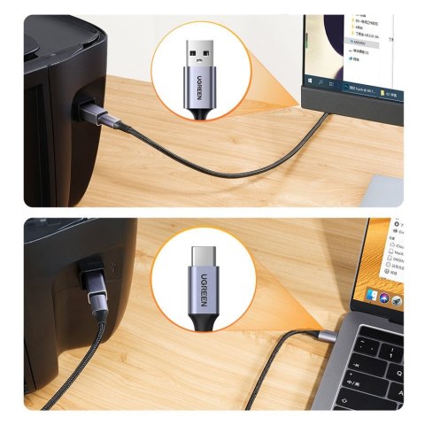 Adapter przejściówka wtyczka z USB-C do USB-B do drukarki dysku - szary Adapter przejściówka wtyczka z USB-C do USB-B do drukarki dysku - szary