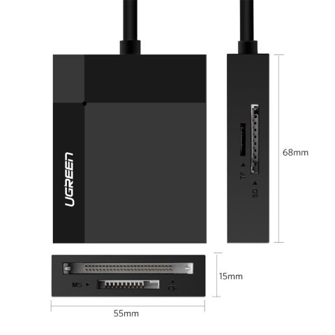 Czytnik kart pamięci SD / micro SD / CF / MS wtyczka USB 3.0 1m - czarny Czytnik kart pamięci SD / micro SD / CF / MS wtyczka USB 3.0 1m - czarny