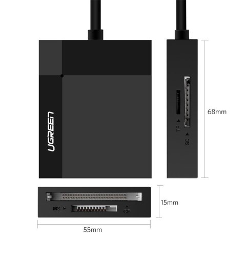 Czytnik kart pamięci SD / micro SD / CF / MS wtyczka USB 3.0 - czarny Czytnik kart pamięci SD / micro SD / CF / MS wtyczka USB 3.0 - czarny