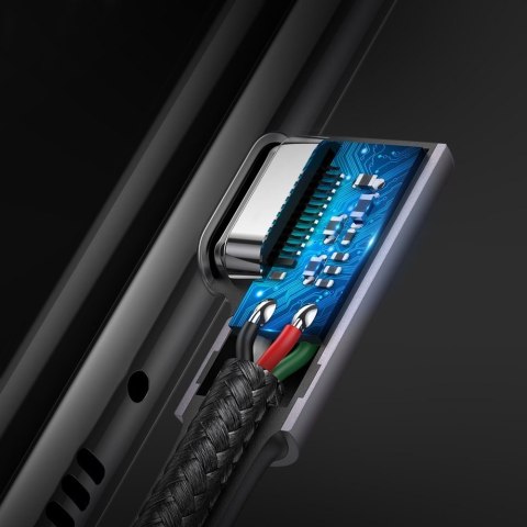Kabel przewód kątowy z bocznym wtykiem USB-C na USB-C Quick Charge 1m - szary Kabel przewód kątowy z bocznym wtykiem USB-C na USB-C Quick Charge 1m - szary