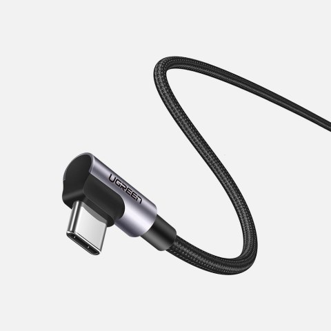 Kabel przewód kątowy z bocznym wtykiem USB-C na USB-C Quick Charge 1m - szary Kabel przewód kątowy z bocznym wtykiem USB-C na USB-C Quick Charge 1m - szary