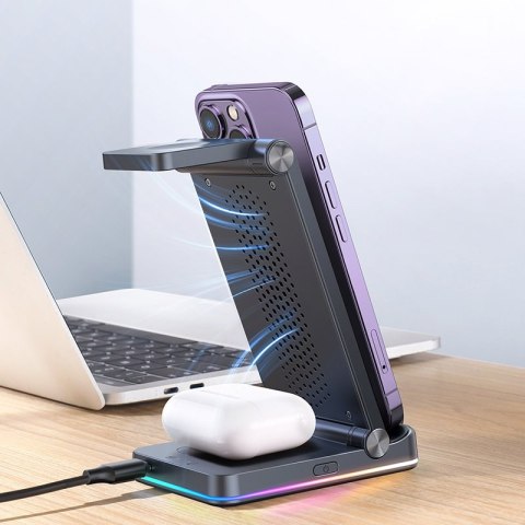 3w1 ładowarka indukcyjna do iPhone Apple Watch Airpods + podstawka stojak - czarna 3w1 ładowarka indukcyjna do iPhone Apple Watch Airpods + podstawka stojak - czarna
