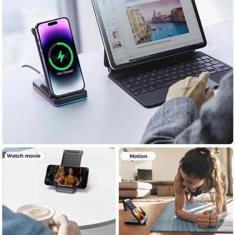 3w1 ładowarka indukcyjna do iPhone Apple Watch Airpods + podstawka stojak - czarna 3w1 ładowarka indukcyjna do iPhone Apple Watch Airpods + podstawka stojak - czarna