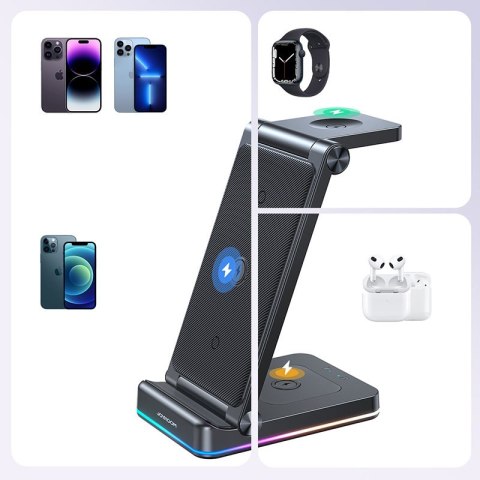 3w1 ładowarka indukcyjna do iPhone Apple Watch Airpods + podstawka stojak - czarna 3w1 ładowarka indukcyjna do iPhone Apple Watch Airpods + podstawka stojak - czarna