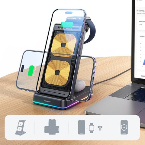 3w1 ładowarka indukcyjna do iPhone Apple Watch Airpods + podstawka stojak - czarna 3w1 ładowarka indukcyjna do iPhone Apple Watch Airpods + podstawka stojak - czarna
