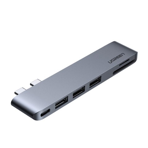 Adapter HUB do MacBook Pro / Air 2x USB-C na 3x USB 3.0 / TF / SD / USB-C - szary Adapter HUB do MacBook Pro / Air 2x USB-C na 3x USB 3.0 / TF / SD / USB-C - szary
