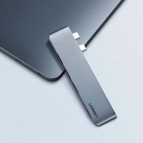 Adapter HUB do MacBook Pro / Air 2x USB-C na 3x USB 3.0 / TF / SD / USB-C - szary Adapter HUB do MacBook Pro / Air 2x USB-C na 3x USB 3.0 / TF / SD / USB-C - szary