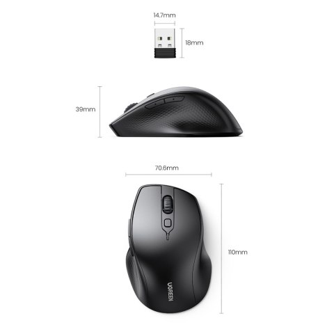 Cicha ergonomiczna myszka komputerowa bezprzewodowa 2x AA - czarna Cicha ergonomiczna myszka komputerowa bezprzewodowa 2x AA - czarna