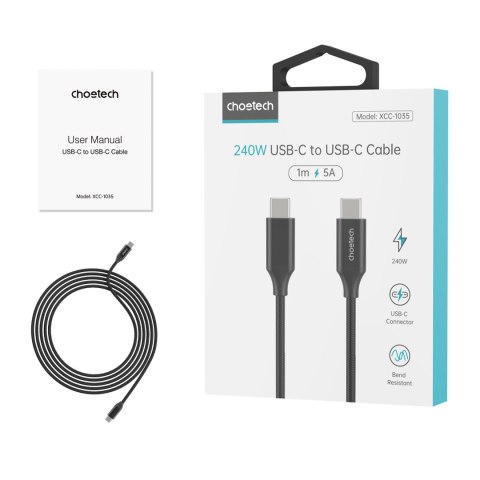 Kabel przewód do ładowania i transmisji danych USB-C 1m - czarny Kabel przewód do ładowania i transmisji danych USB-C 1m - czarny