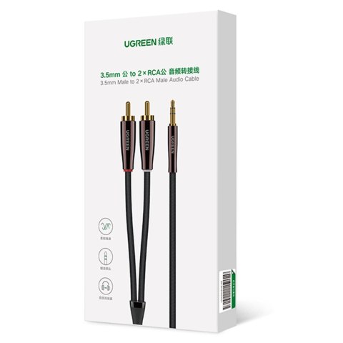 Kabel przewód miedziany audio 3.5mm mini jack - 2x RCA 2m Kabel przewód miedziany audio 3.5mm mini jack - 2x RCA 2m