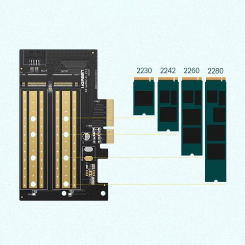 Karta rozszerzeń adapter PCIe 3.0 x4 dodatkowe dwa sloty SSD M.2 M-Key i M.2 B-Key Karta rozszerzeń adapter PCIe 3.0 x4 dodatkowe dwa sloty SSD M.2 M-Key i M.2 B-Key