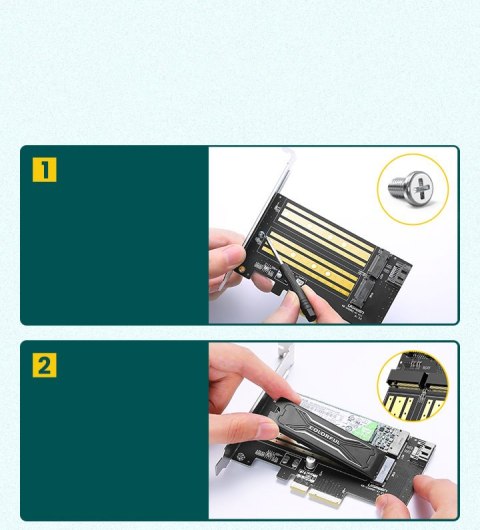 Karta rozszerzeń adapter PCIe 3.0 x4 dodatkowe dwa sloty SSD M.2 M-Key i M.2 B-Key Karta rozszerzeń adapter PCIe 3.0 x4 dodatkowe dwa sloty SSD M.2 M-Key i M.2 B-Key