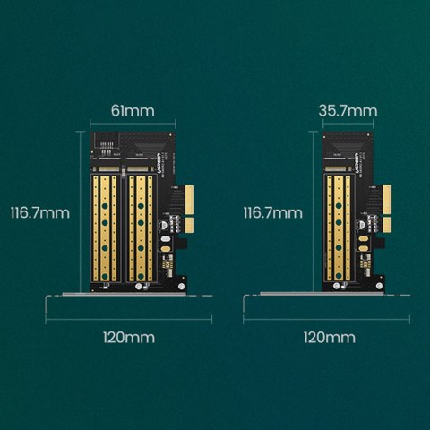 Karta rozszerzeń adapter PCIe 3.0 x4 dodatkowe dwa sloty SSD M.2 M-Key i M.2 B-Key Karta rozszerzeń adapter PCIe 3.0 x4 dodatkowe dwa sloty SSD M.2 M-Key i M.2 B-Key
