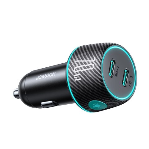 Ładowarka samochodowa podwójna 2x USB-C 70W z podświetleniem LED JR-CCN02 - czarna Ładowarka samochodowa podwójna 2x USB-C 70W z podświetleniem LED JR-CCN02 - czarna