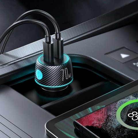 Ładowarka samochodowa podwójna 2x USB-C 70W z podświetleniem LED JR-CCN02 - czarna Ładowarka samochodowa podwójna 2x USB-C 70W z podświetleniem LED JR-CCN02 - czarna