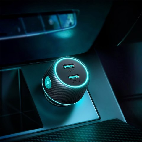 Ładowarka samochodowa podwójna 2x USB-C 70W z podświetleniem LED JR-CCN02 - czarna Ładowarka samochodowa podwójna 2x USB-C 70W z podświetleniem LED JR-CCN02 - czarna