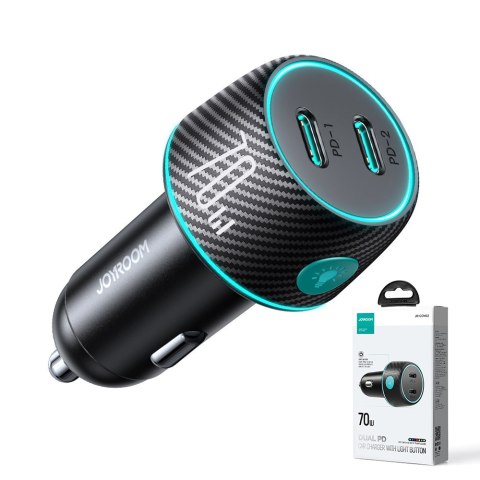 Ładowarka samochodowa podwójna 2x USB-C 70W z podświetleniem LED JR-CCN02 - czarna Ładowarka samochodowa podwójna 2x USB-C 70W z podświetleniem LED JR-CCN02 - czarna