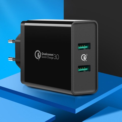 Ładowarka sieciowa do telefonu 2x USB-A 36W QC3.0 - czarna Ładowarka sieciowa do telefonu 2x USB-A 36W QC3.0 - czarna