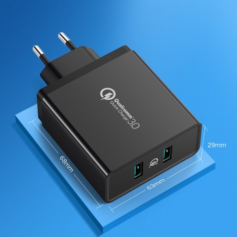 Ładowarka sieciowa do telefonu 2x USB-A 36W QC3.0 - czarna Ładowarka sieciowa do telefonu 2x USB-A 36W QC3.0 - czarna