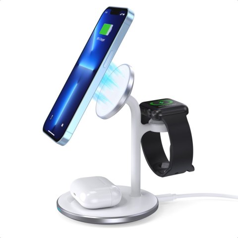Ładowarka stacja ładująca Apple T585-F 3w1 iPhone 12/13 AirPods Pro Watch - biały Ładowarka stacja ładująca Apple T585-F 3w1 iPhone 12/13 AirPods Pro Watch - biały