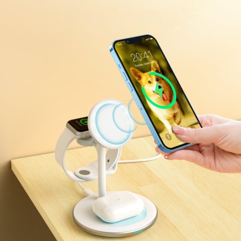 Ładowarka stacja ładująca Apple T585-F 3w1 iPhone 12/13 AirPods Pro Watch - biały Ładowarka stacja ładująca Apple T585-F 3w1 iPhone 12/13 AirPods Pro Watch - biały