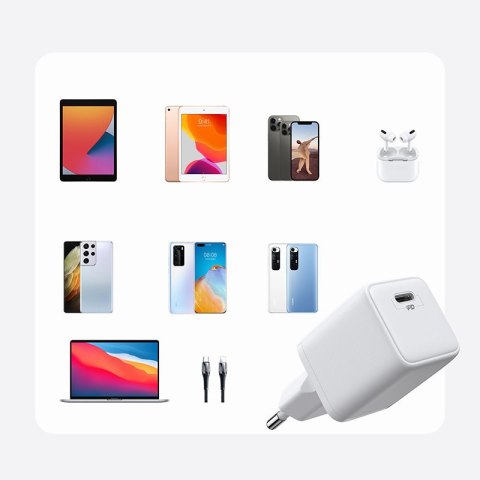 Mała szybka ładowarka zasilacz USB-C PD 5-12V 25W - biały Mała szybka ładowarka zasilacz USB-C PD 5-12V 25W - biały