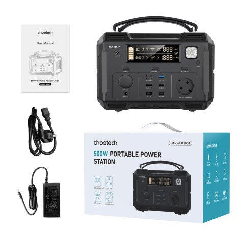 Przenośna turystyczna stacja zasilania powerbank 484Wh 500W LED - czarna Przenośna turystyczna stacja zasilania powerbank 484Wh 500W LED - czarna
