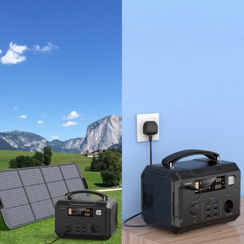 Przenośna turystyczna stacja zasilania powerbank 484Wh 500W LED - czarna Przenośna turystyczna stacja zasilania powerbank 484Wh 500W LED - czarna