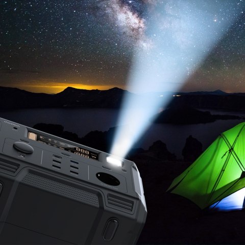 Przenośna turystyczna stacja zasilania powerbank 484Wh 500W LED - czarna Przenośna turystyczna stacja zasilania powerbank 484Wh 500W LED - czarna