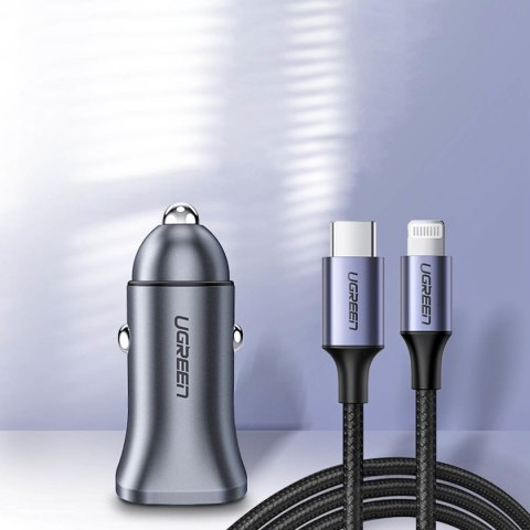 Szybka ładowarka samochodowa USB-A i USB-C 30W PD PPS - szara Szybka ładowarka samochodowa USB-A i USB-C 30W PD PPS - szara