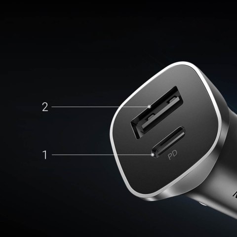 Szybka ładowarka samochodowa USB-A i USB-C 30W PD PPS - szara Szybka ładowarka samochodowa USB-A i USB-C 30W PD PPS - szara