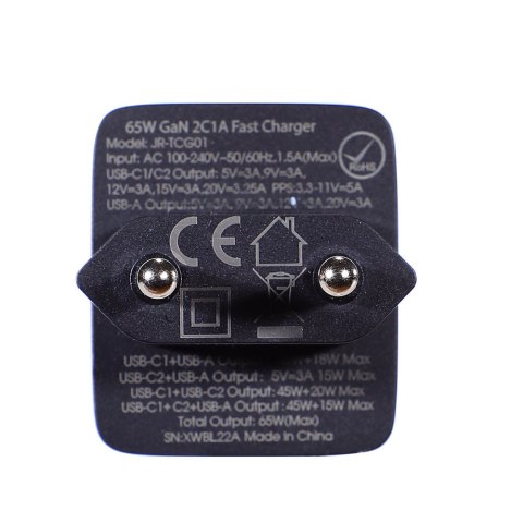 Szybka ładowarka sieciowa GaN USB 2x USB-C + kabel USB-C 1.2m - czarna Szybka ładowarka sieciowa GaN USB 2x USB-C + kabel USB-C 1.2m - czarna