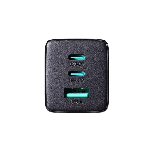 Szybka ładowarka sieciowa GaN USB 2x USB-C + kabel USB-C 1.2m - czarna Szybka ładowarka sieciowa GaN USB 2x USB-C + kabel USB-C 1.2m - czarna