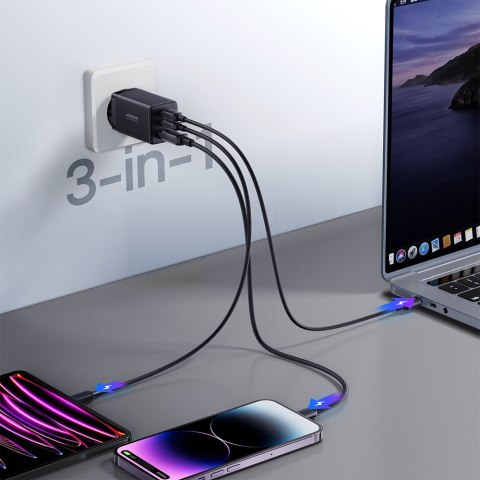 Szybka ładowarka sieciowa GaN USB 2x USB-C + kabel USB-C 1.2m - czarna Szybka ładowarka sieciowa GaN USB 2x USB-C + kabel USB-C 1.2m - czarna