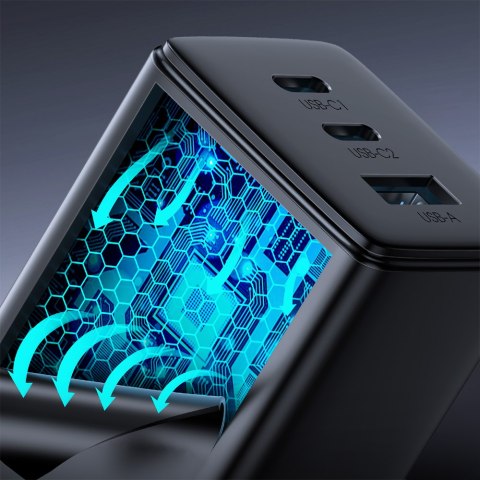 Szybka ładowarka sieciowa GaN USB 2x USB-C + kabel USB-C 1.2m - czarna Szybka ładowarka sieciowa GaN USB 2x USB-C + kabel USB-C 1.2m - czarna