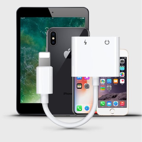 Adapter przejściówka rozdzielacz słuchawkowy iPhone Lightning - 2x Lightning biały Adapter przejściówka rozdzielacz słuchawkowy iPhone Lightning - 2x Lightning biały