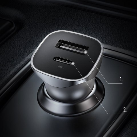 Ładowarka samochodowa USB-C USB 24W Power Delivery Quick Charge szary Ładowarka samochodowa USB-C USB 24W Power Delivery Quick Charge szary