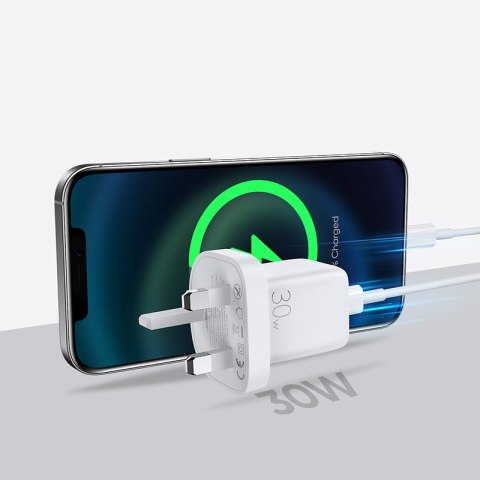 Ładowarka sieciowa do telefonu USB-C USB 30W PD QC 4.5A angielska wtyczka UK biały Ładowarka sieciowa do telefonu USB-C USB 30W PD QC 4.5A angielska wtyczka UK biały