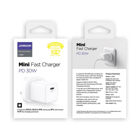 Ładowarka sieciowa do telefonu USB-C USB 30W PD QC 4.5A angielska wtyczka UK biały Ładowarka sieciowa do telefonu USB-C USB 30W PD QC 4.5A angielska wtyczka UK biały