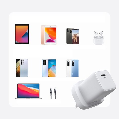 Ładowarka sieciowa do telefonu USB-C USB 30W PD QC 4.5A angielska wtyczka UK biały Ładowarka sieciowa do telefonu USB-C USB 30W PD QC 4.5A angielska wtyczka UK biały