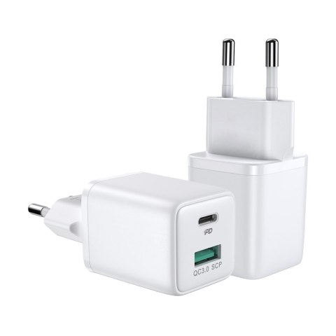 Ładowarka sieciowa wtyczka EU USB USB-C 30W PD QC AFC FCP biała Ładowarka sieciowa wtyczka EU USB USB-C 30W PD QC AFC FCP biała