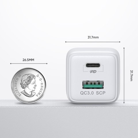 Ładowarka sieciowa wtyczka EU USB USB-C 30W PD QC AFC FCP biała Ładowarka sieciowa wtyczka EU USB USB-C 30W PD QC AFC FCP biała