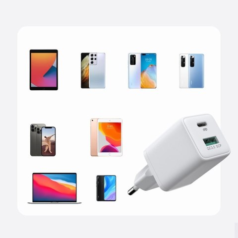 Ładowarka sieciowa wtyczka EU USB USB-C 30W PD QC AFC FCP biała Ładowarka sieciowa wtyczka EU USB USB-C 30W PD QC AFC FCP biała