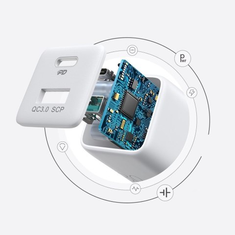 Ładowarka sieciowa wtyczka EU USB USB-C 30W PD QC AFC FCP biała Ładowarka sieciowa wtyczka EU USB USB-C 30W PD QC AFC FCP biała